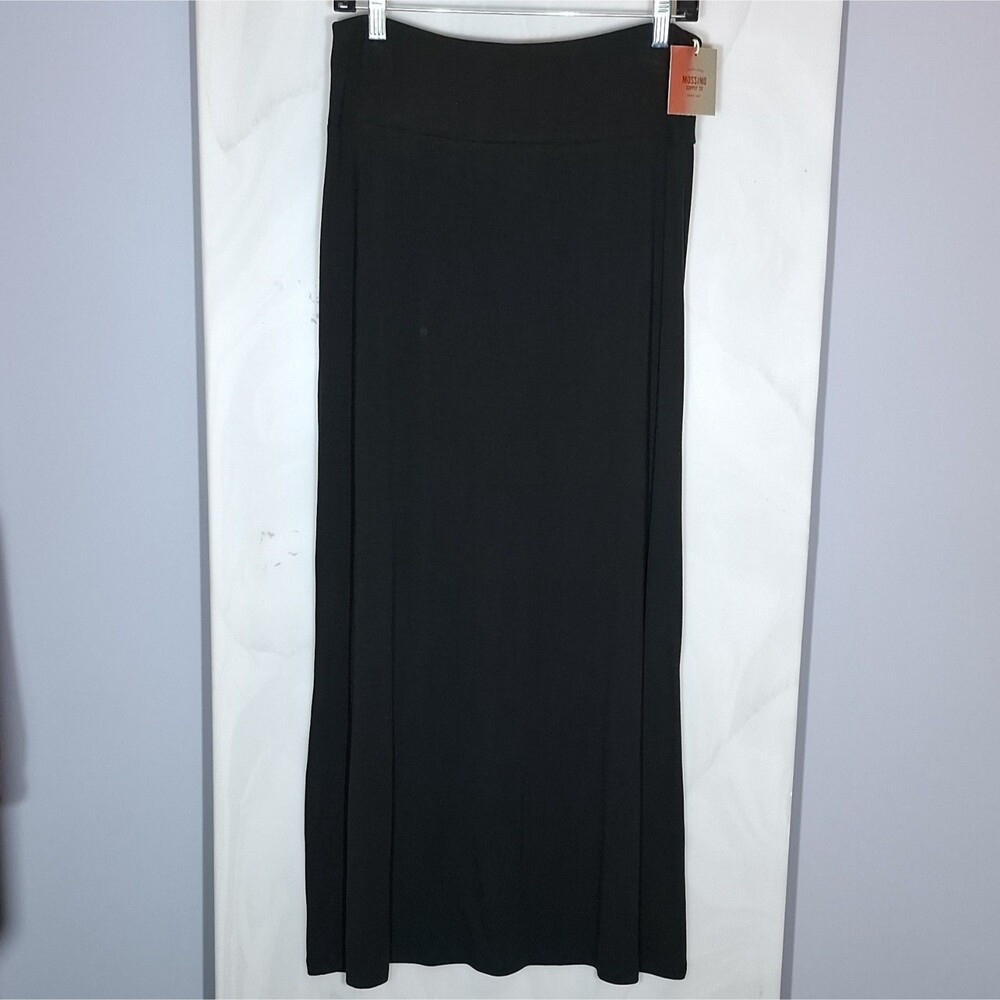 Mossimo Womens Black Maxi Skirt M NWT Stretch Knit Minimalist Boho Modest Long